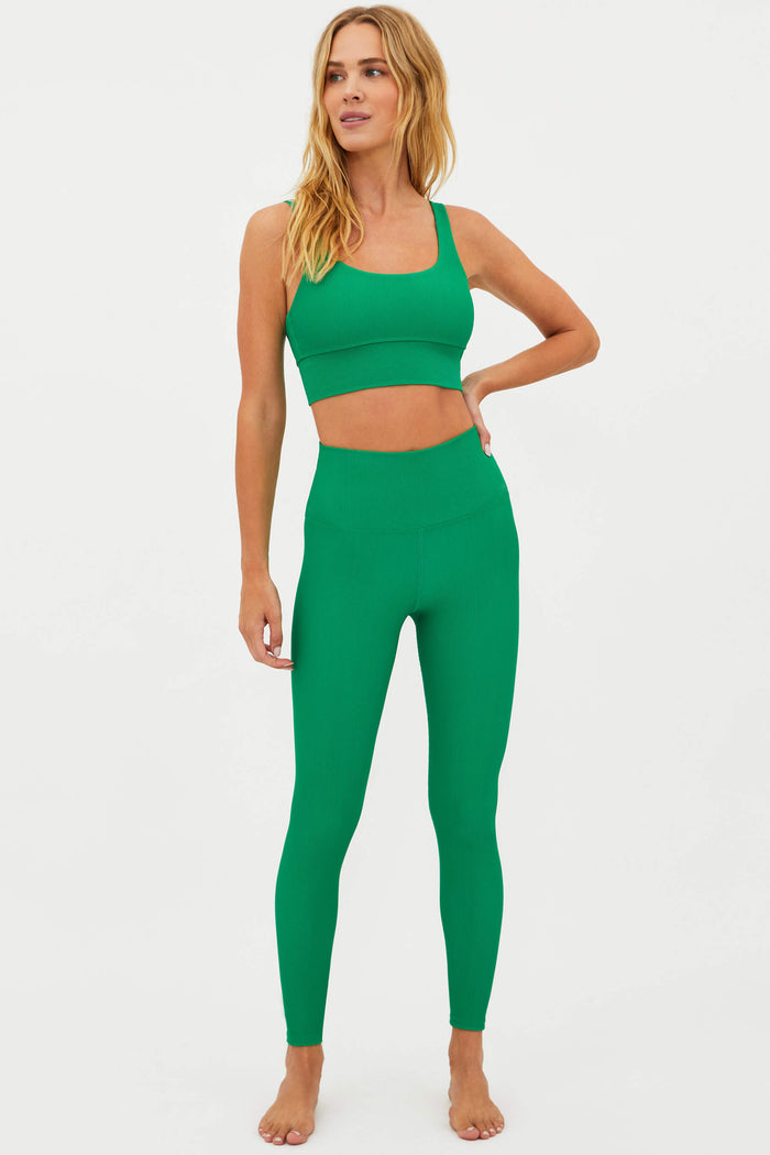 green ribbed high waisted full length legging