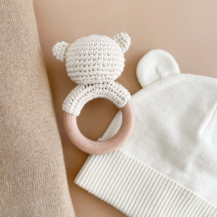 The Blueberry Hill Baby Toys Bear Crocheted Teether Rattle