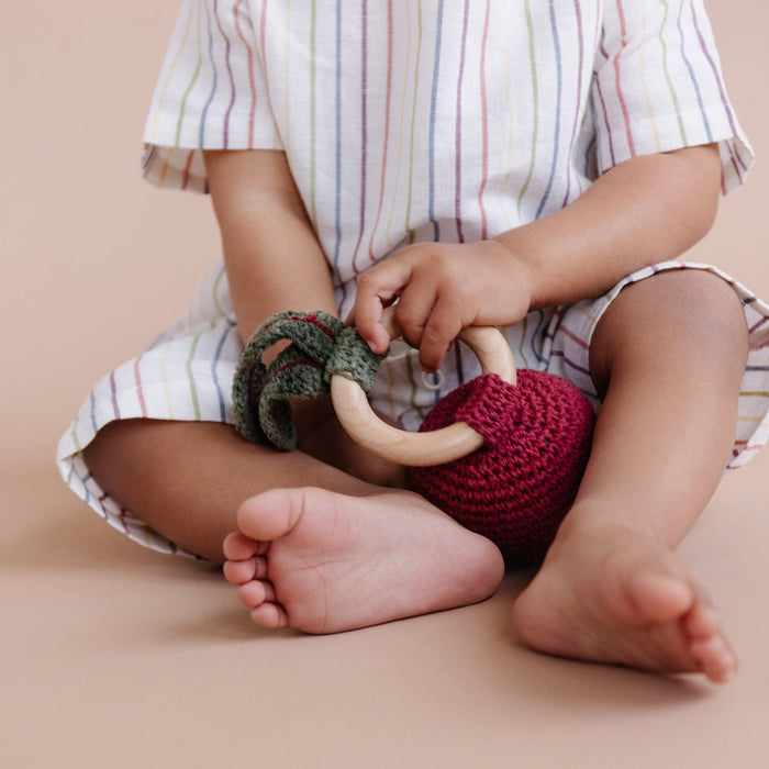 The Blueberry Hill Baby Toys Beet Crocheted Teether Rattle