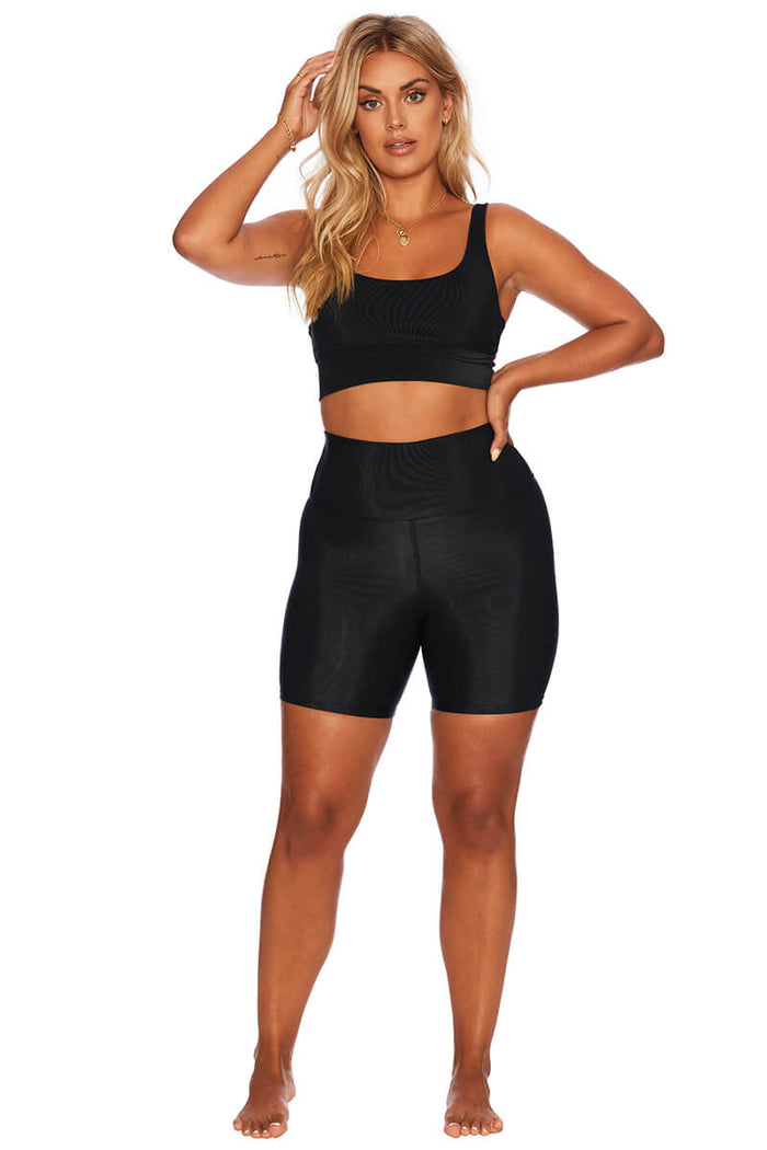 black ribbed biker short