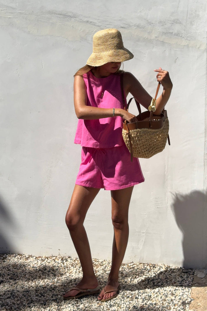 Hot pink linen tank and short set.