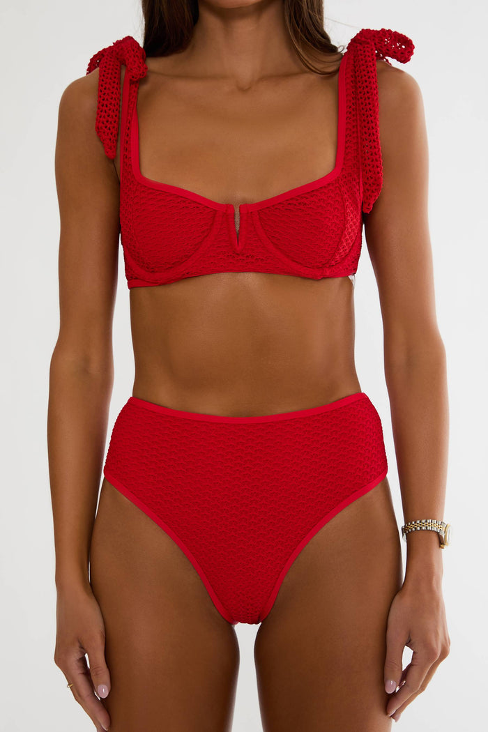Red crochet swimsuit.