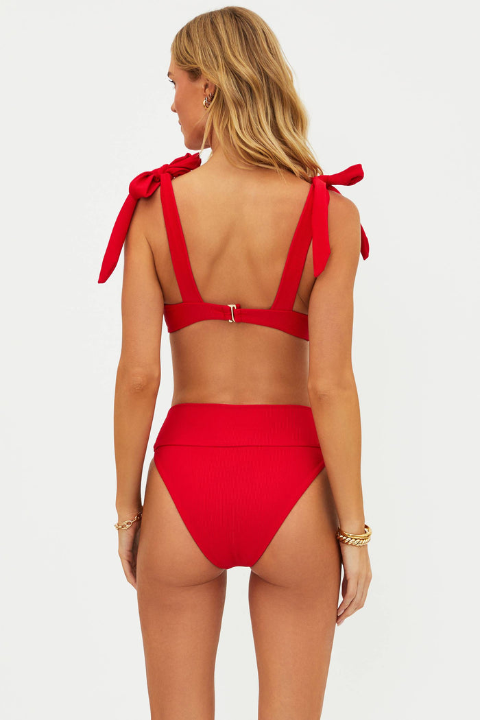 red ribbed bikini set