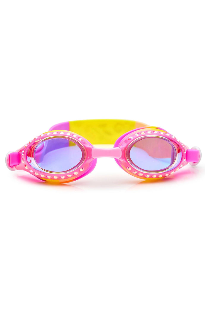 Kids pink and yellow round goggles with bedazzles.