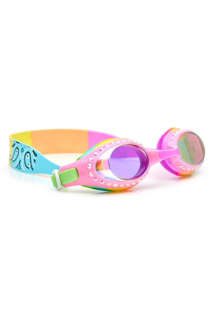 Rainbow kids goggles with bedazzles.