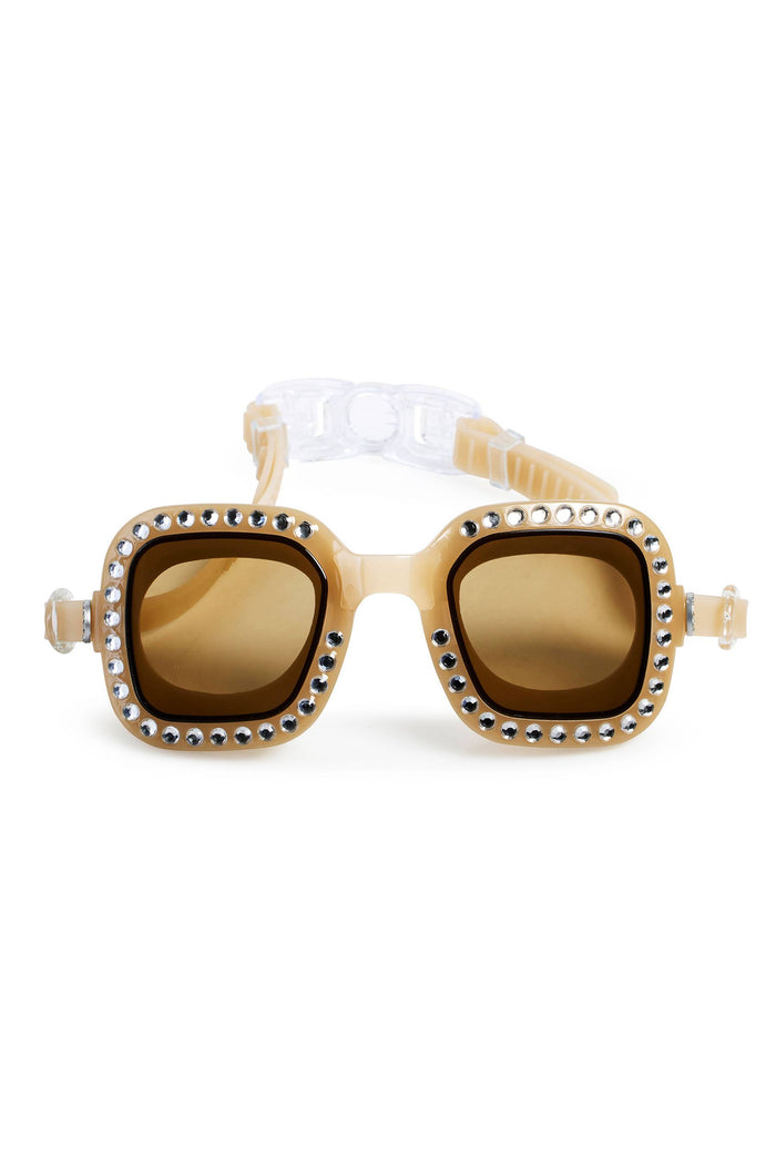 Gold square kids goggles with bedazzles.