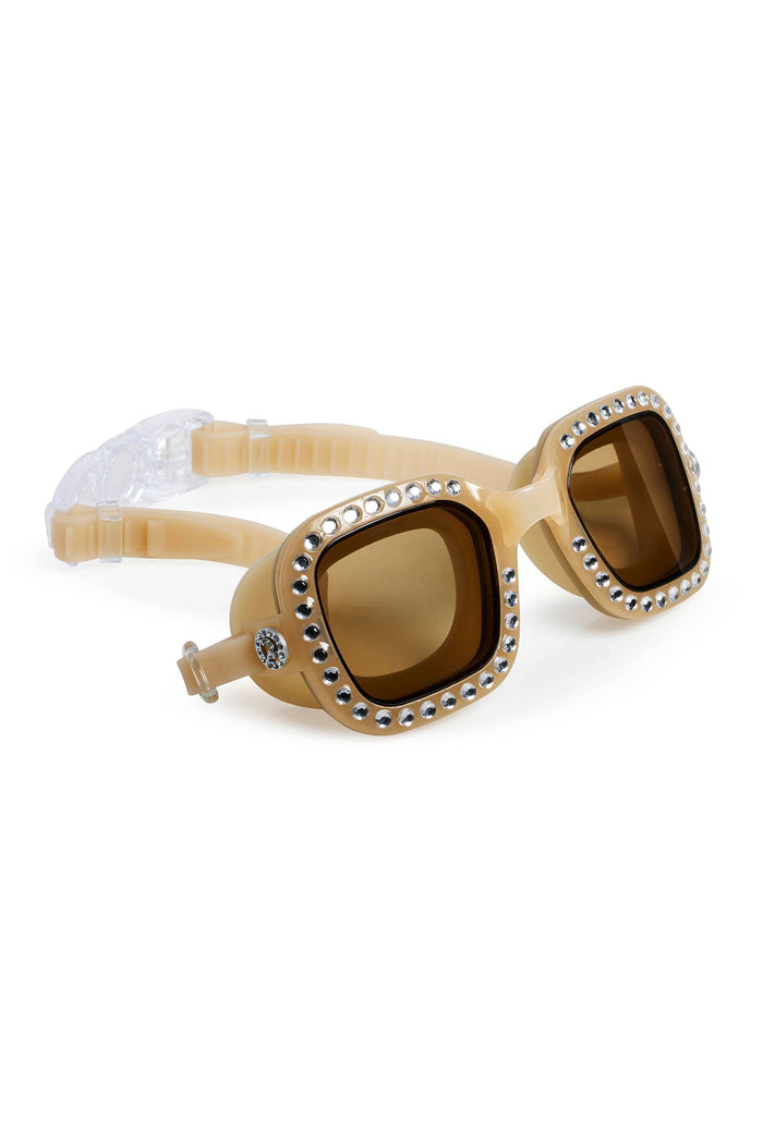 Gold square kids goggles with bedazzles.