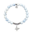 Butterfly CZ Charm with Light Blue White Agate Gemstone Bracelet