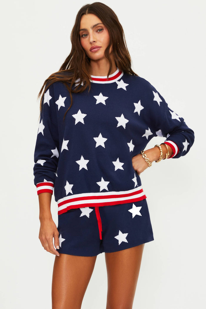 Americana navy sweater with white stars.