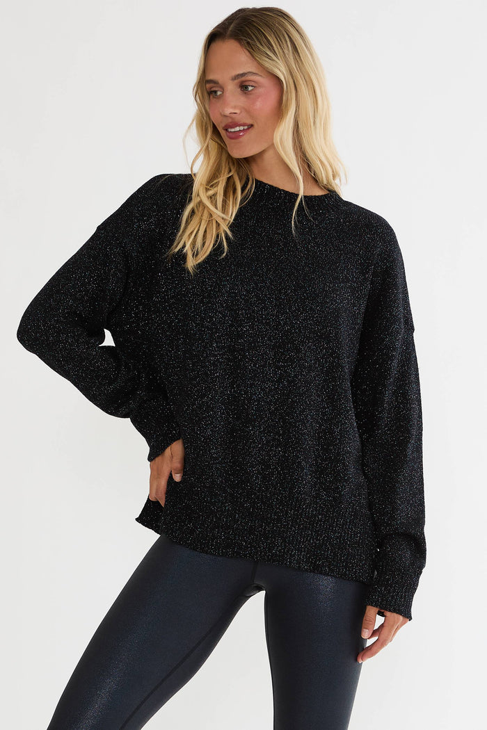 Black sweater with silver shimmer.