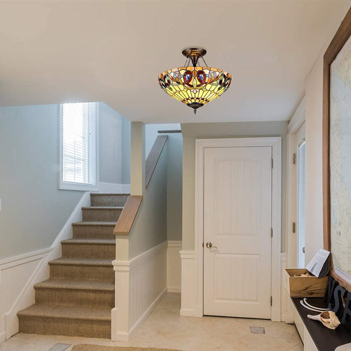 Capulina Tiffany Ceiling Light Pendant Lights 18 Wide 2 Light Victorian Style Chandeliers for Living Room Stairway Foyer Entryway