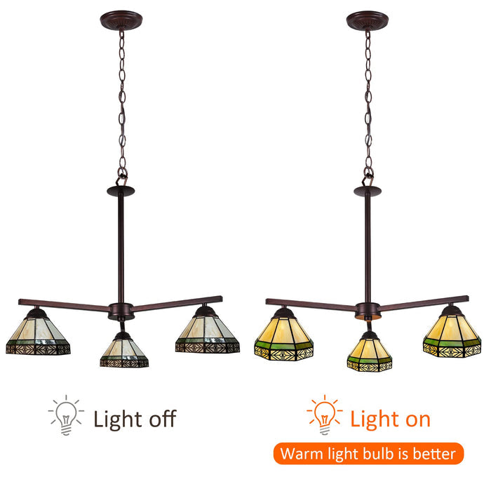 Capulina Tiffany Chandeliers Pendant Light 3-Light Retro Simple Cream Style Stained Glass Hangings Light for Living Dining Room Foyer Farmhouse