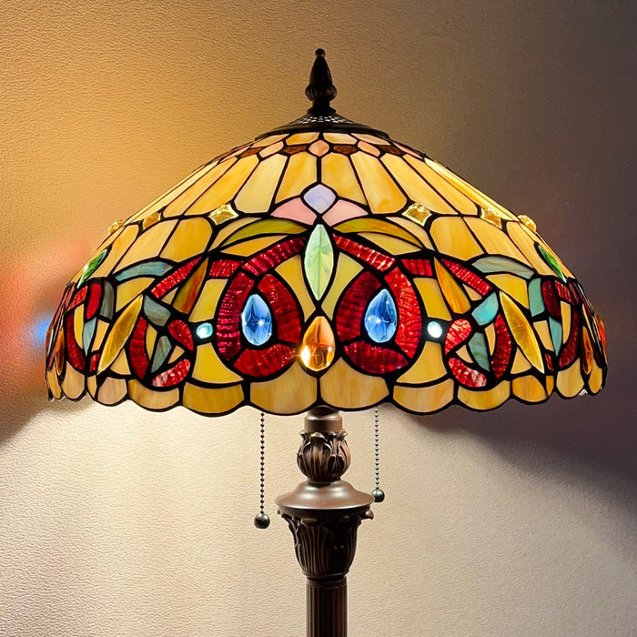 Capulina Tiffany Floor Lamp 2-Light 16 Wide Antique Victorian Style Stained Glass Industrial Dark Bronze Pole Standing Reading Light for Living Room Bedroom Office