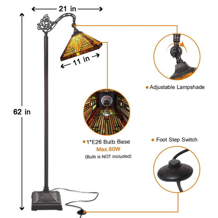 Capulina Tiffany Floor Lamp Tall Antique Mission Style Stained Glass Soft Light