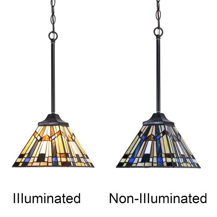 Capulina Tiffany Mini Pendant Light 8 Inch Wide Green Blue Style Stained Glass Hanging Lamp for Kitchen Island Dining Room Bar Hallway