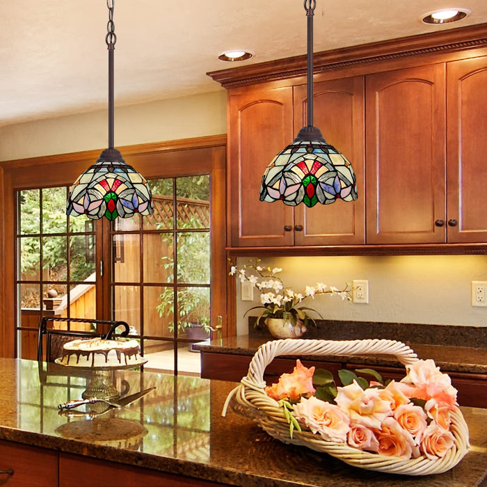 Capulina Tiffany Mini Pendant Light Rustic Antique Style Stained Glass Hanging Lamp