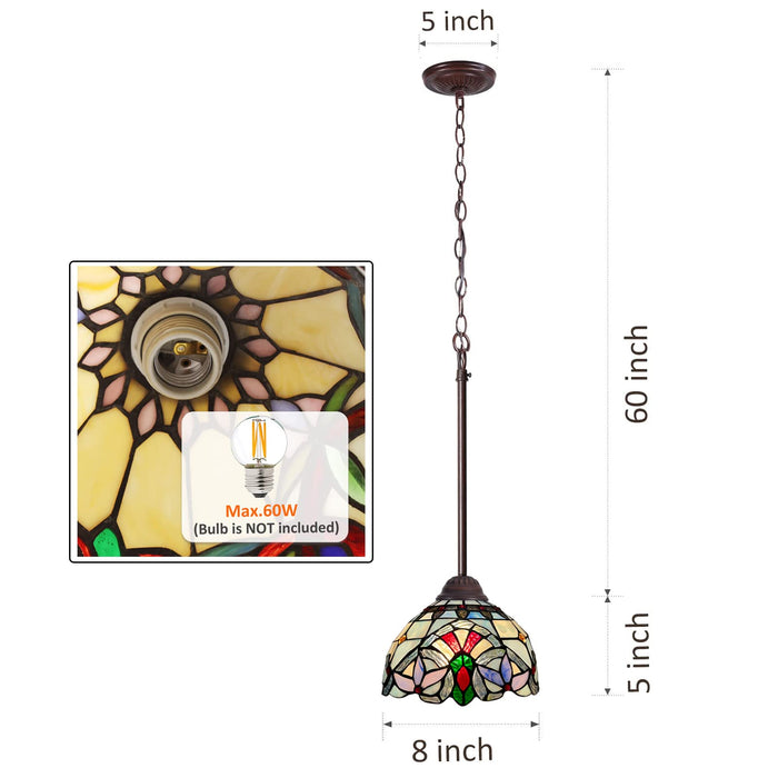 Capulina Tiffany Mini Pendant Light Rustic Antique Style Stained Glass Hanging Lamp