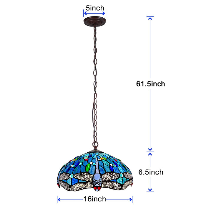 Capulina Tiffany Pendant Light Antique Dragonfly Style Stained Glass Hanging Lamp