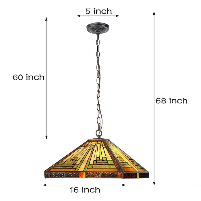 Capulina Tiffany Pendant Lights,2 Light Large 16 Wide Stained Glass Hanging Lamp,Antique Rustic Style for Kitchen Island Counter Dining Room Hallway