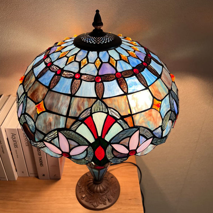 Capulina Tiffany Table Lamp, 3-Light 16X16X24 Inches with Nightlight Light Blue Victorian Style Desk Lamp for Home Office Living Room Bedroom