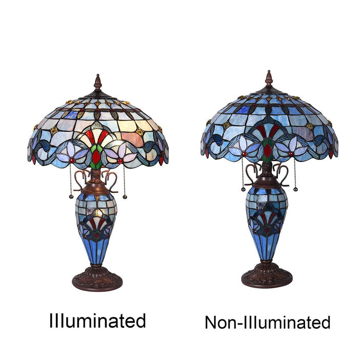 Capulina Tiffany Table Lamp, 3-Light 16X16X24 Inches with Nightlight Light Blue Victorian Style Desk Lamp for Home Office Living Room Bedroom
