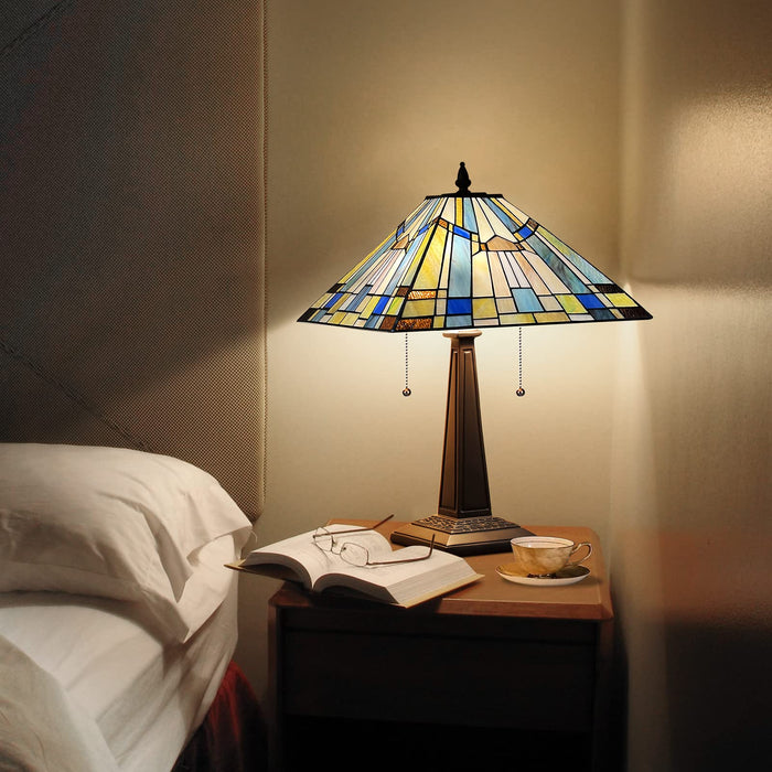 Capulina Tiffany Table Lamp Bedside Reading Lamp 2-Light 16 Wide Antique Mission Style Handicrafts Desk Lamp for Bedrooms Living Room Office