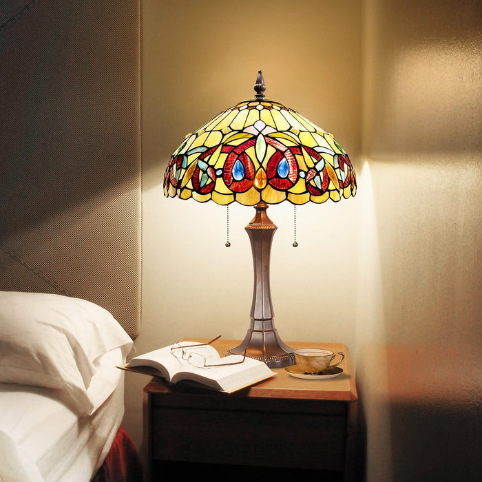 Capulina Tiffany Table Lamp Bedside Reading Lamp 2-Light 16X16X24 Inches Antique Victorian Art Style Desk Lamp for Bedrooms Living Room Office