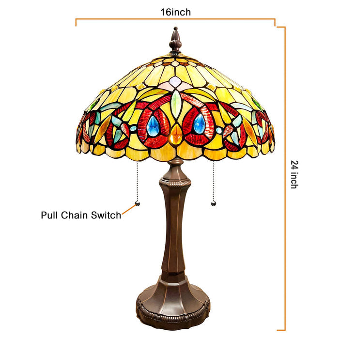 Capulina Tiffany Table Lamp Bedside Reading Lamp 2-Light 16X16X24 Inches Antique Victorian Art Style Desk Lamp for Bedrooms Living Room Office