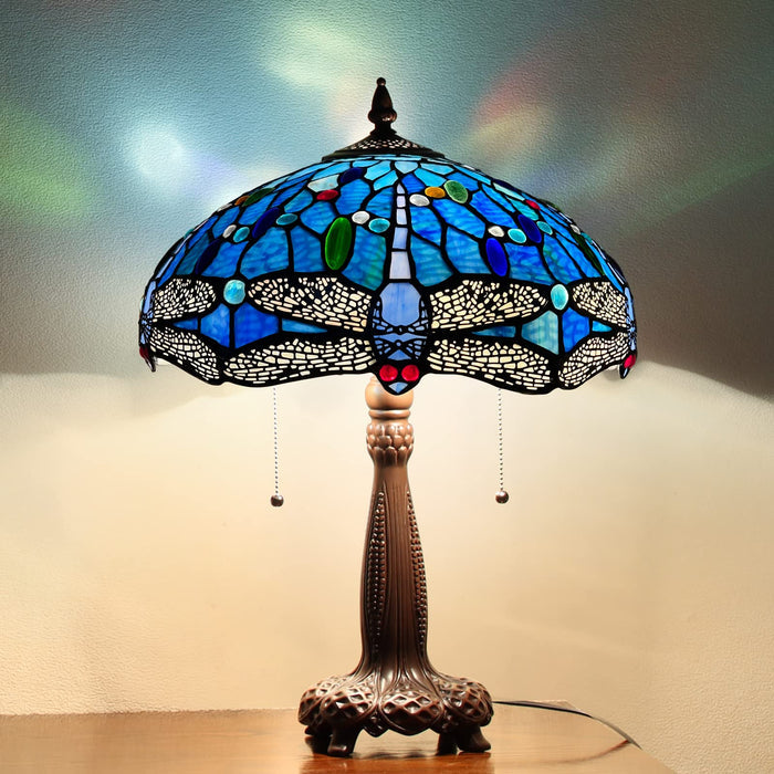 Capulina Tiffany Table Lamp Reading Blue Dragonfly Style