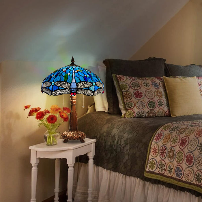 Capulina Tiffany Table Lamp Reading Blue Dragonfly Style