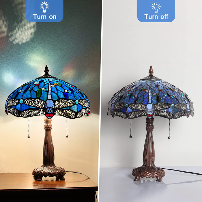Capulina Tiffany Table Lamp Reading Blue Dragonfly Style