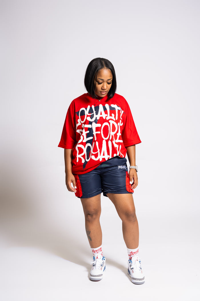 Cargo Windbreaker Shorts - Navy/Red