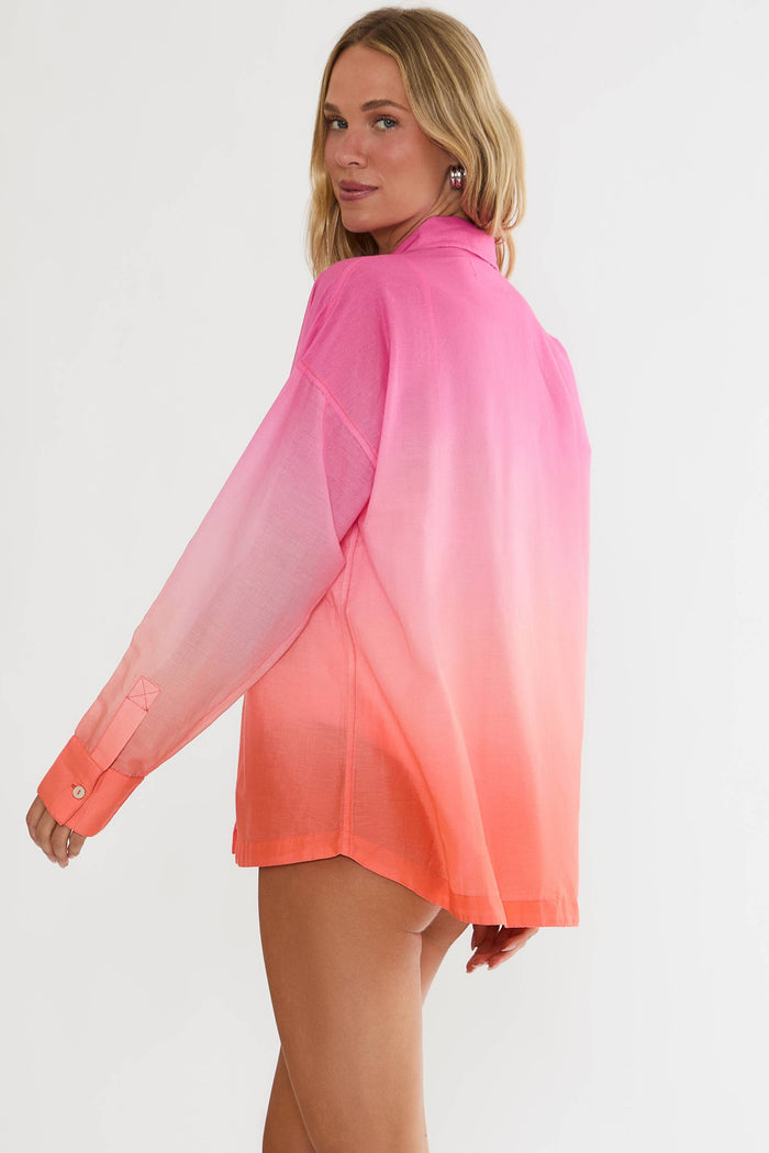 Pink and orange ombre button up