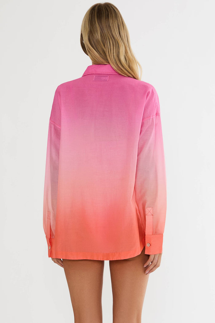 Pink and orange ombre button up