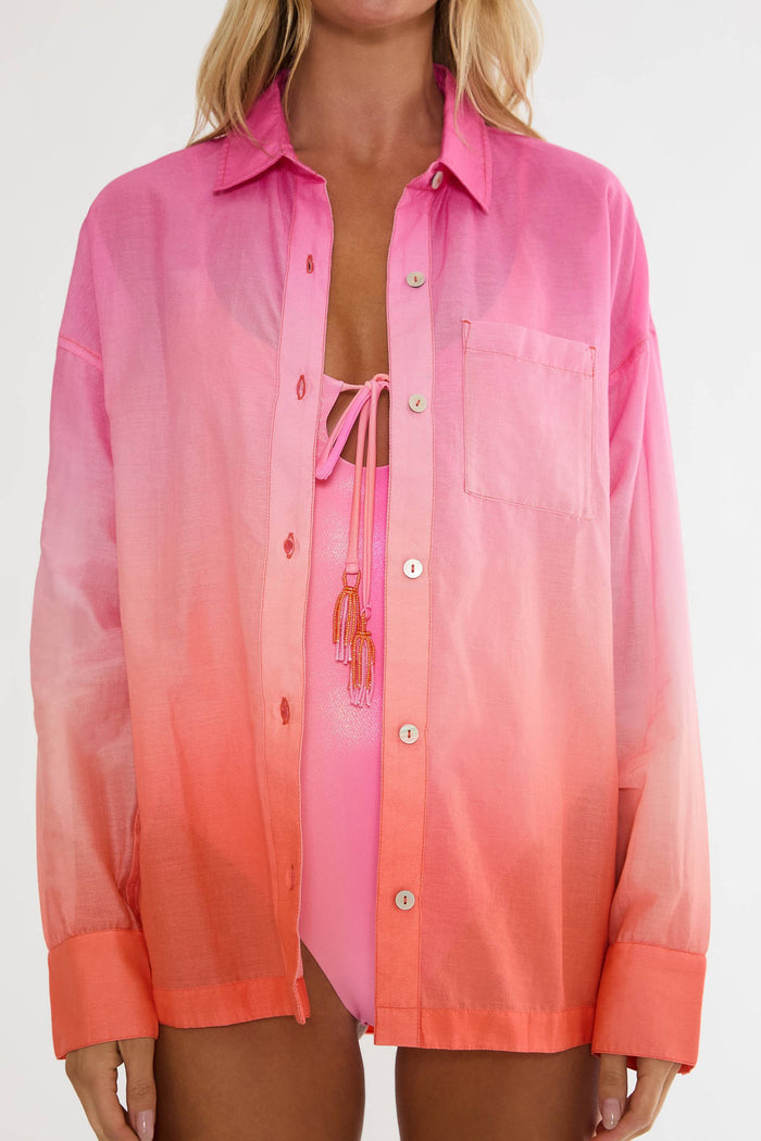 Pink and orange ombre button up