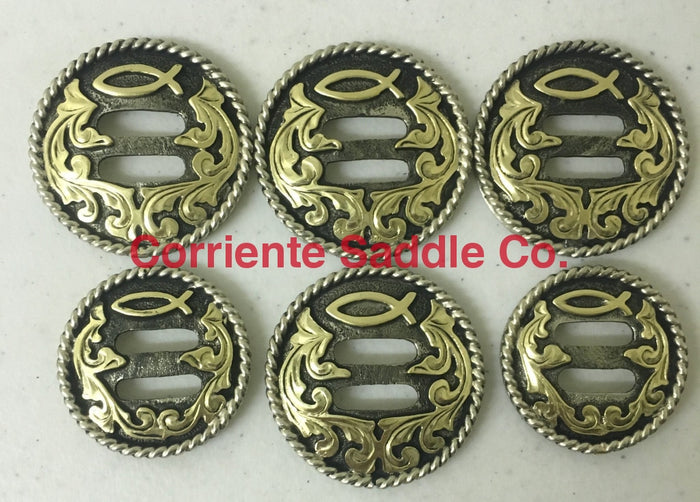 CBCONCH 143 Brass Jesus Fish Slotted Conchos - Corriente Saddle