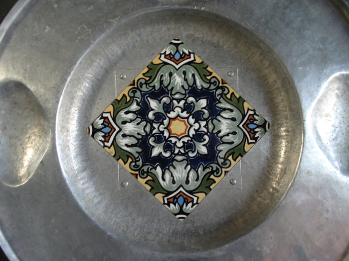Cellini-Craft Round Tray with Handles and Spanish Tile A2353