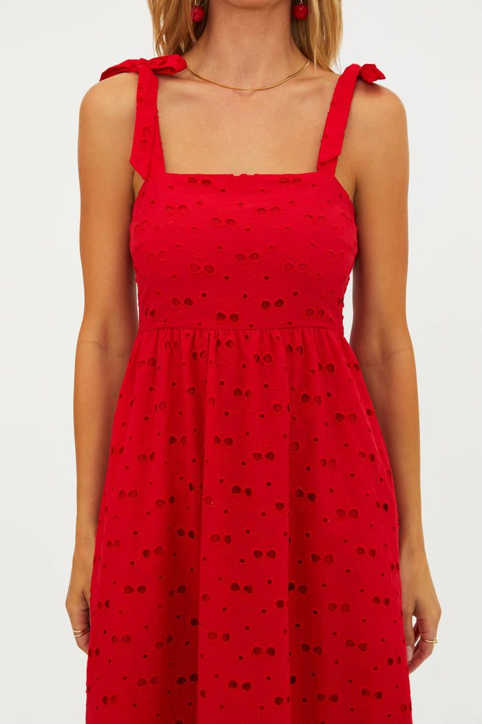 Red linen eyelette tank maxi dress