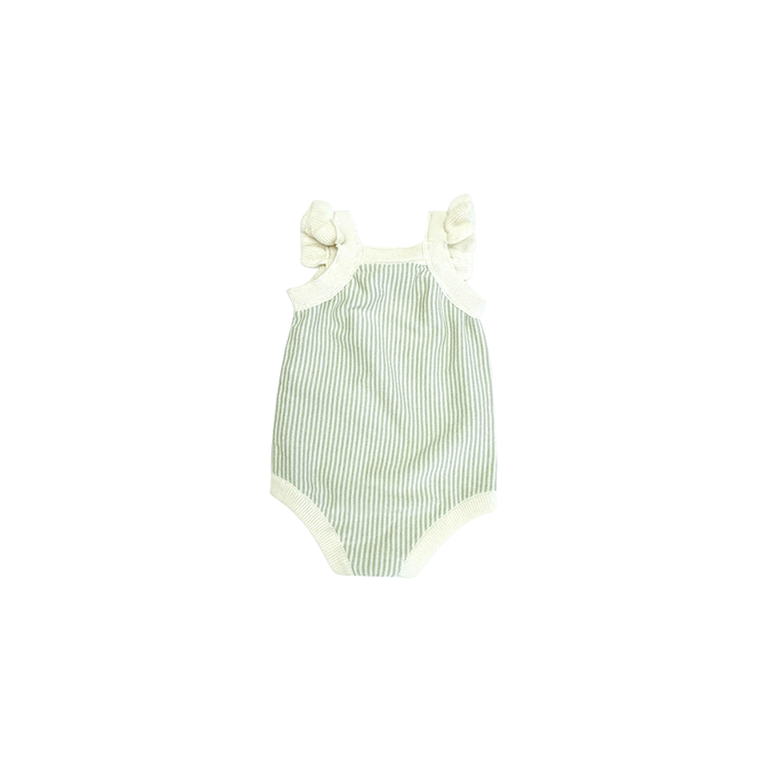 Viverano Organics Baby Clothing Cherry Stripe Embroidered Baby Ruffle Romper Set