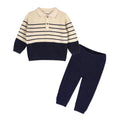 Viverano Organics Natural/Navy Blue / 6-12M Viverano Organics - Classic Stripe Polo Sweater Knit Baby Pullover & Pant Set