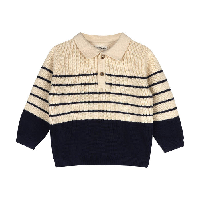Viverano Organics Viverano Organics - Classic Stripe Polo Sweater Knit Baby Pullover & Pant Set