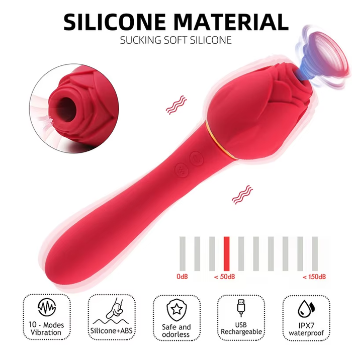 Clitoral Stimulation Sucking G Spot Vaginal Flower Stick Sex Toys 2 in 1 Dual Head Rose Vibrator Wand Massager