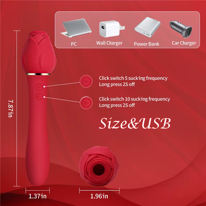 Clitoral Stimulation Sucking G Spot Vaginal Flower Stick Sex Toys 2 in 1 Dual Head Rose Vibrator Wand Massager