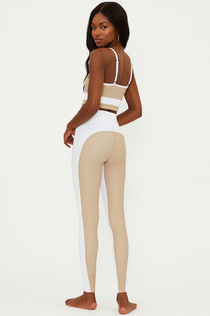 ribbed tan and white full length legging