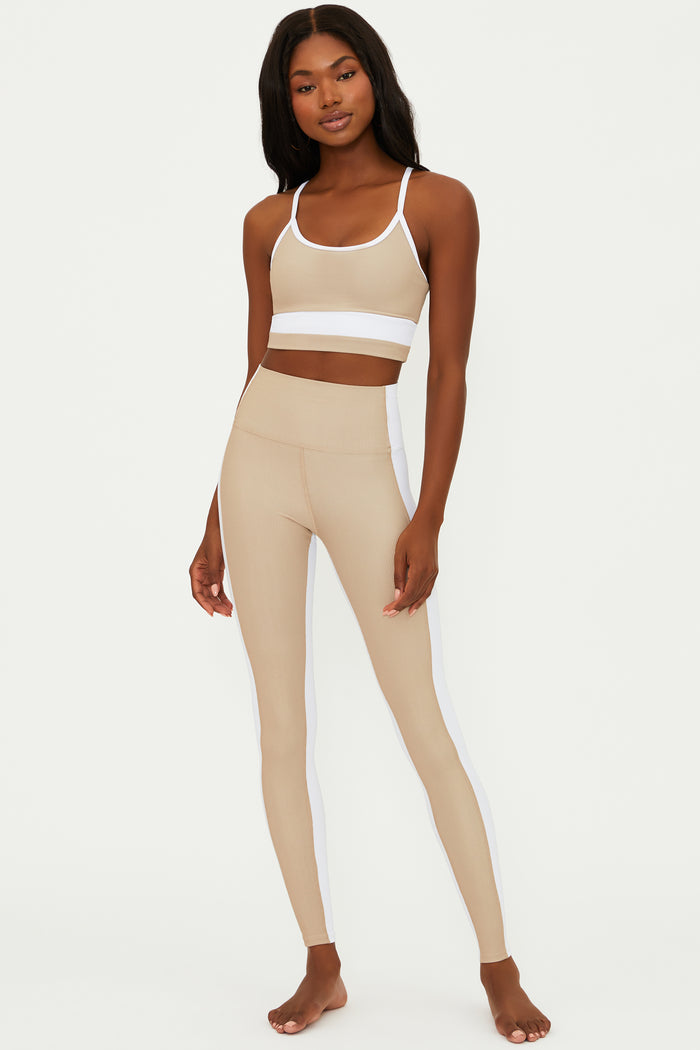 ribbed tan and white full length legging