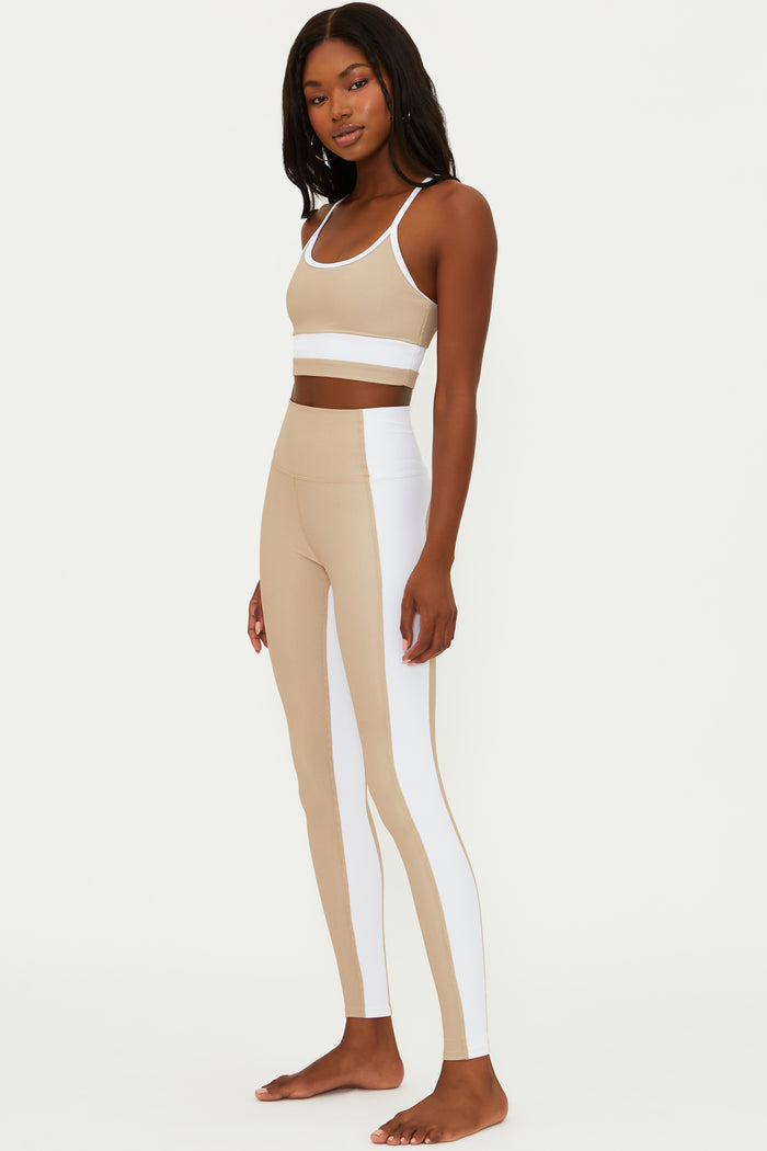 ribbed tan and white full length legging