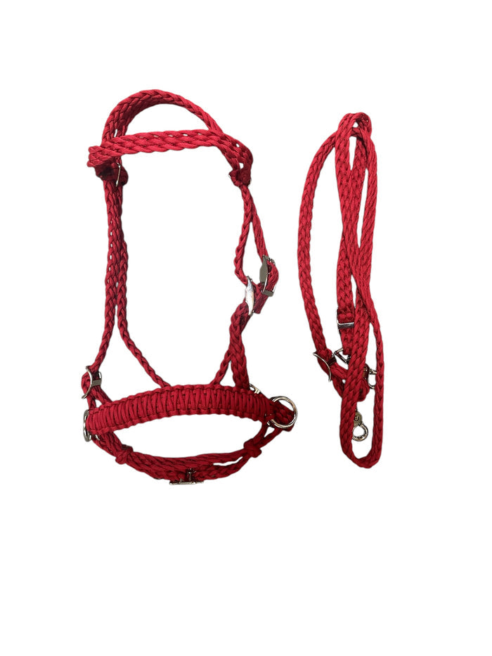 Complete Bitless bridle pony side pull hackamore with reins in red - Tiffanys Braided Tack LLC