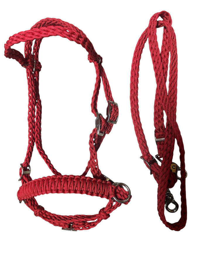 Complete Bitless bridle pony side pull hackamore with reins in red - Tiffanys Braided Tack LLC