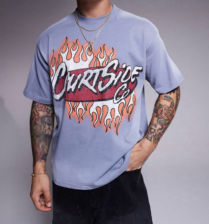 Courtside contrast logo oversized Tee in Blue