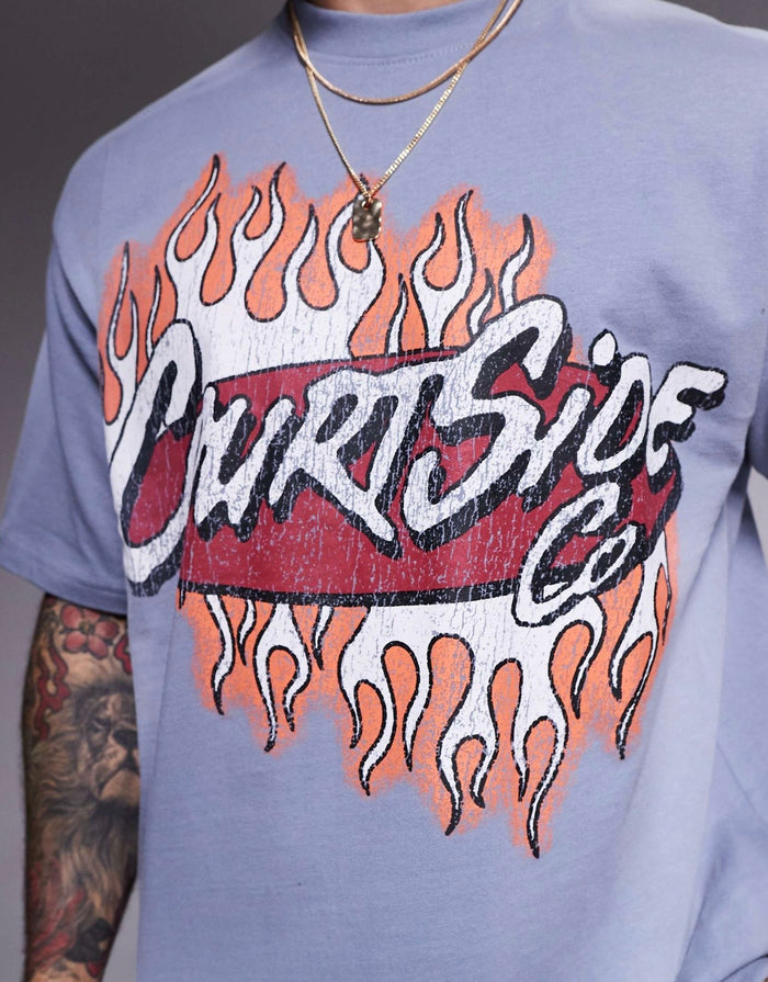 Courtside contrast logo oversized Tee in Blue